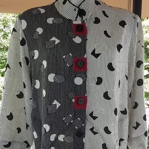 Ali Miles Black and White Geometric Button Top